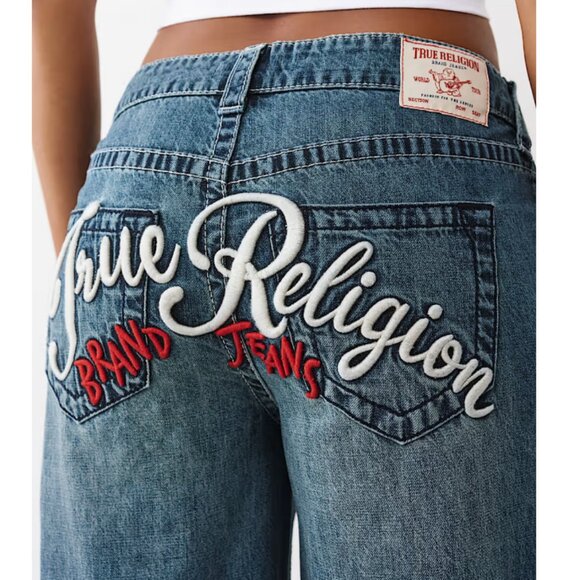 TRUE RELIGION JESSIE EMBROIDERED SUPER BAGGY JEAN SZ 27 BNWT - Picture 1 of 5